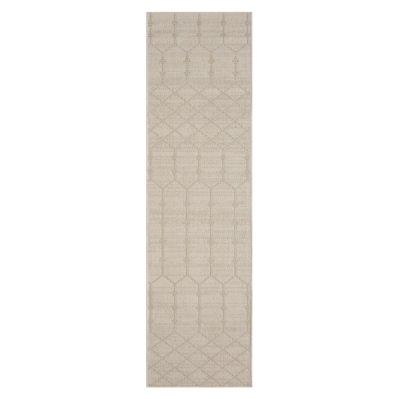 Tapis intérieur / extérieur en polypropylène beige Makayla, Tapis de couloir 2 pi 2 po x 7 pi 6 po