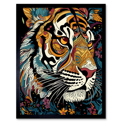 Abegail Tribal Bengal Tiger Psychedelic Floral Pastel - Single Picture Frame Print