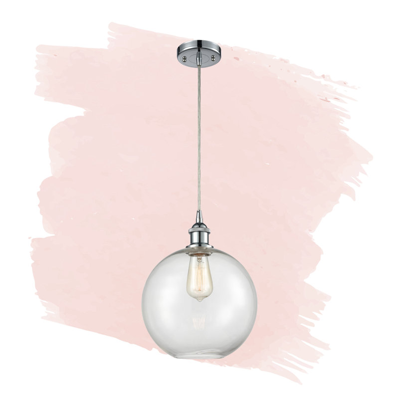 Luminaire suspendu sphère 1 lumière Baptista, Chrome poli, Transparent, Ampoule non incluse