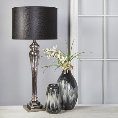 Mercury Black Glass and Metal 37" Pillar Table Lamp - 16.0" x 16.0" x 37.0"