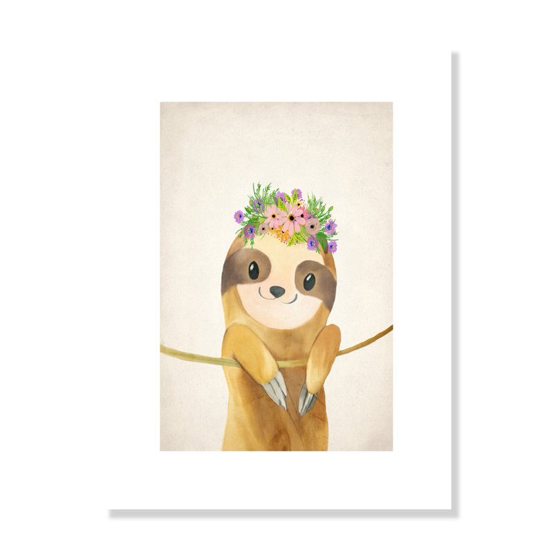Sloth floral 1, H 10 po x l 8 po x P 1 po, Papier