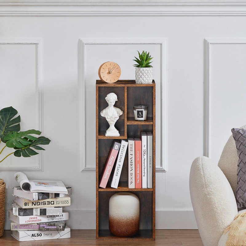 9-Cube Narrow Brown Bookcase, Small Storage Cabinet with Open Shelves, Bookcase Set of 2, Brown