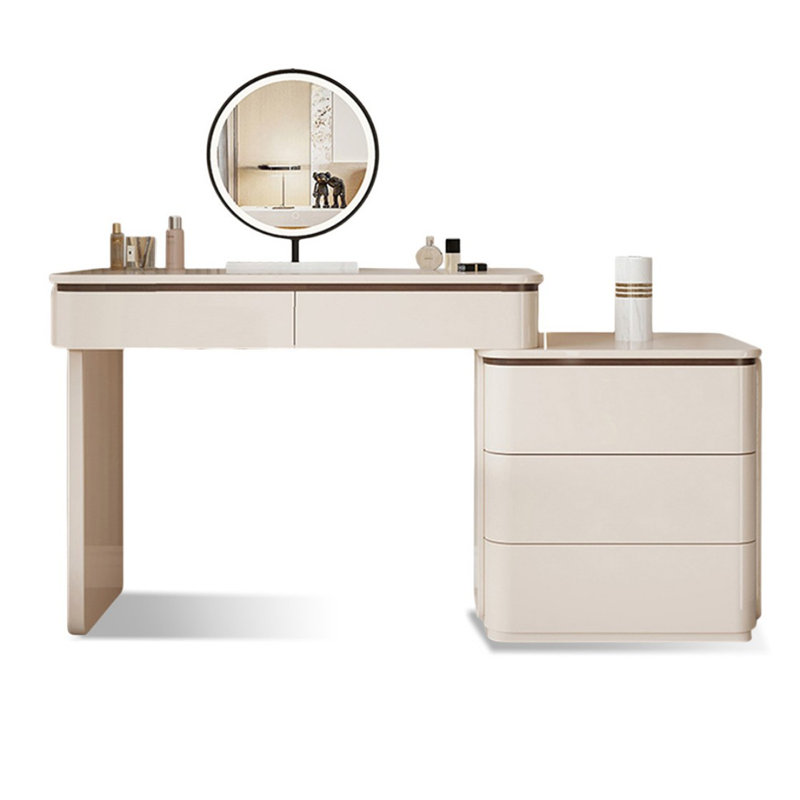 Coiffeuse de maquillage avec miroir lumineux, 5 tiroirs, prise de courant