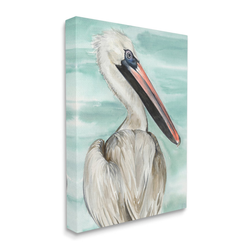 Peinture de pélican blanc côtier regardant l'eau calme de la mer par Jennifer Paxton Parker - Peinture, Toile tendue