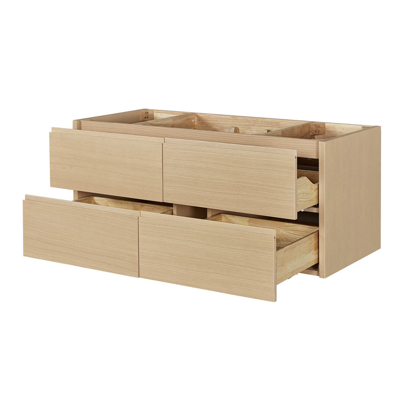   Ensemble de meuble-lavabo mural ovale simple 48 po avec comptoir en quartz blanc Carrara de Ensuko, Ovale, Chêne naturel