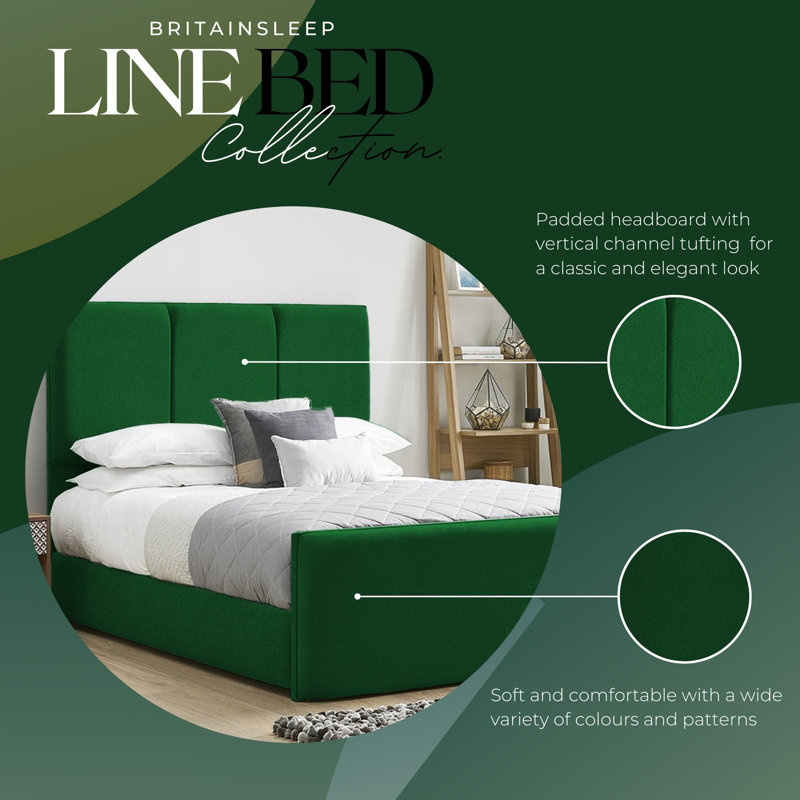 Ledley Kailua Upholstered Bed Frame - Plush Velvet with Headboard and Sprung Slats, Emarald, Double (4'6)