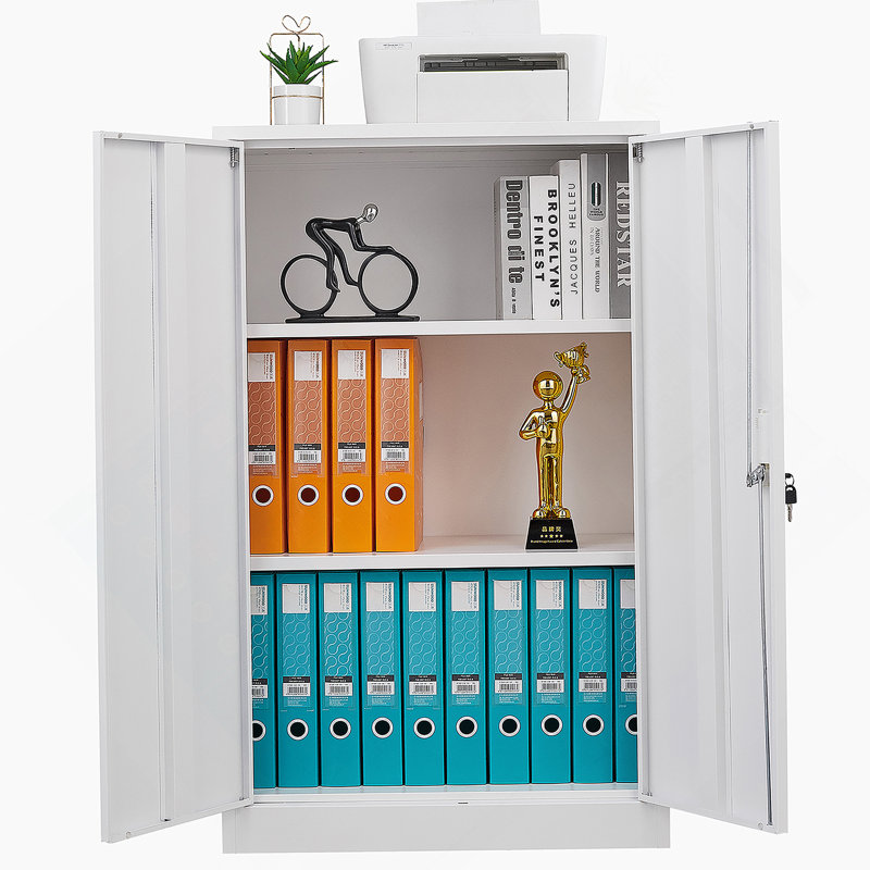 Metal Storage Cabinet With Locking Doors And Adjustable Shelf, White