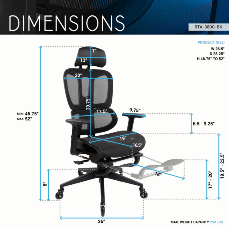 Black Ergonomic Mesh Office Chair with Adjustable Arms and Footrest