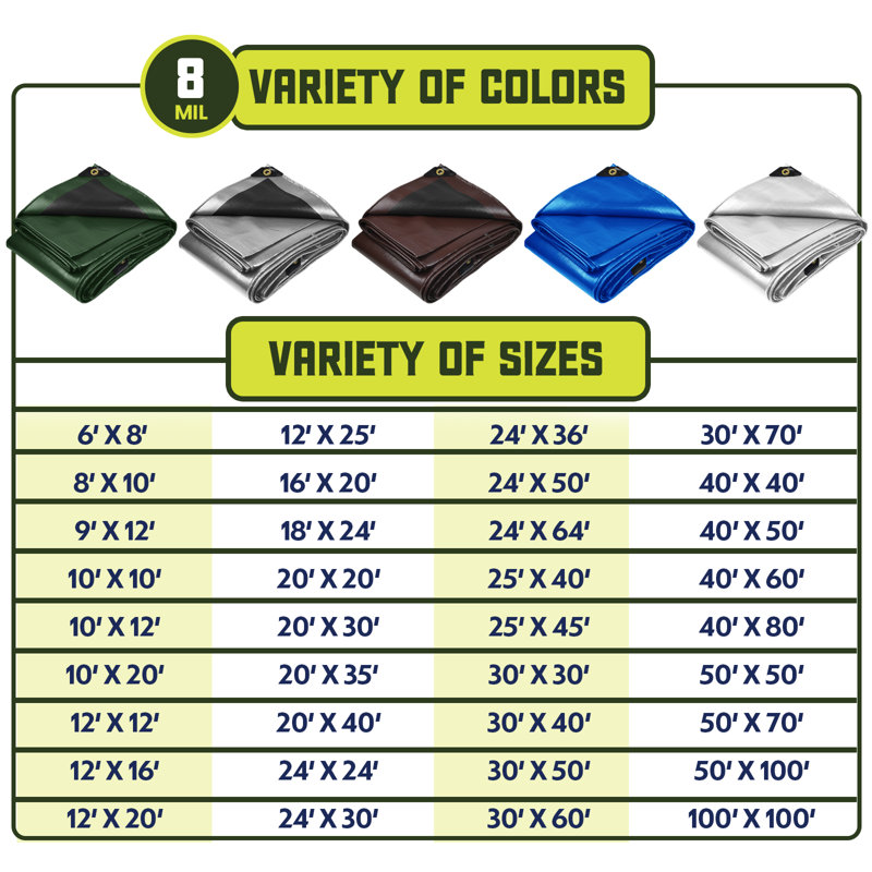 Bâche en polyéthylène robuste de 8 mil, imperméable, résistante aux rayons UV, Vert / noir, 24 ft. x  36 ft.