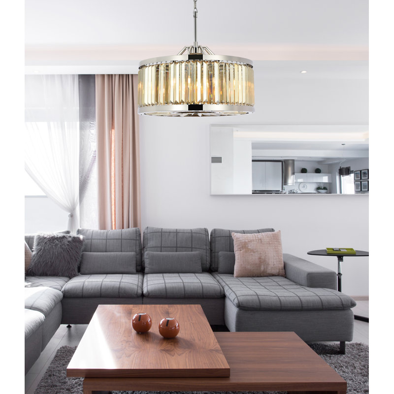 Dorinda 8 - Light Dimmable Drum Chandelier, Polished Nickel, Smoky