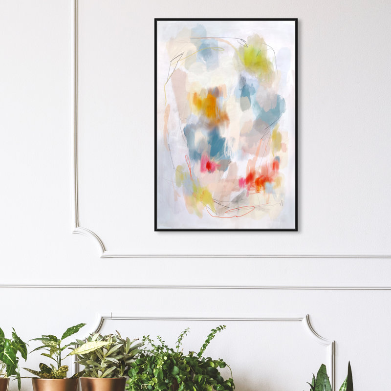 Couleurs abstraites dans la neige II - peinture sur toile, Cadre flottant noir, H 30 po x l 20 po