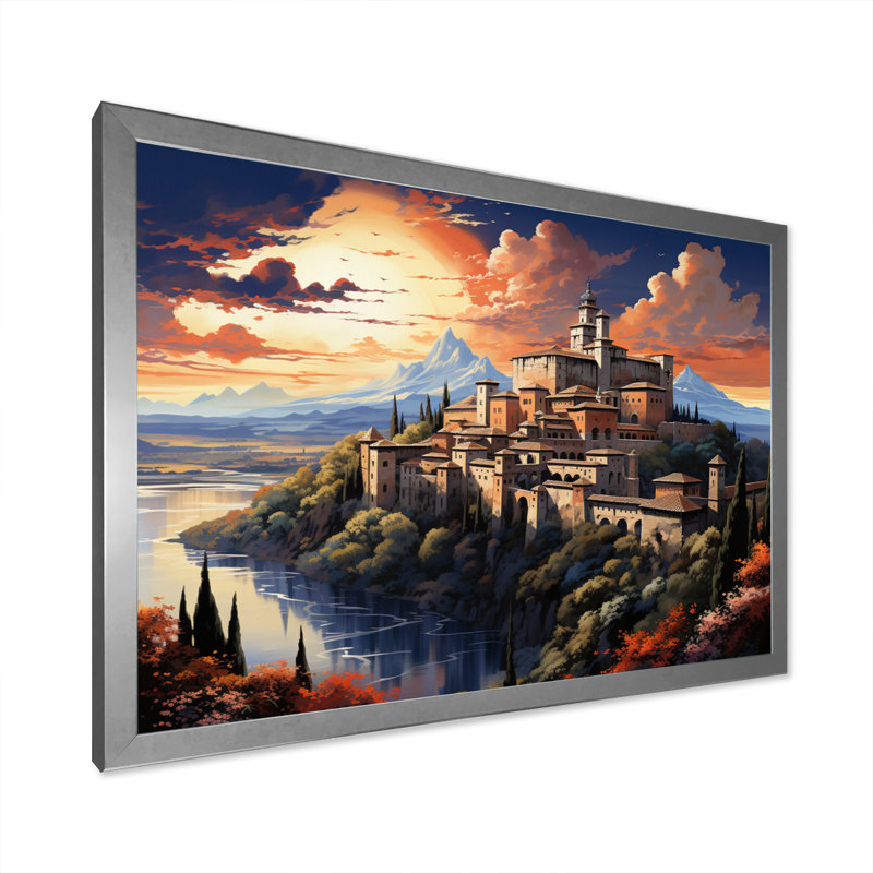 Spain Alhambra Palace In Granadain - Architecture Wall Decor, Cadre simple argenté, H 12 po x l 20 po x P 1 po