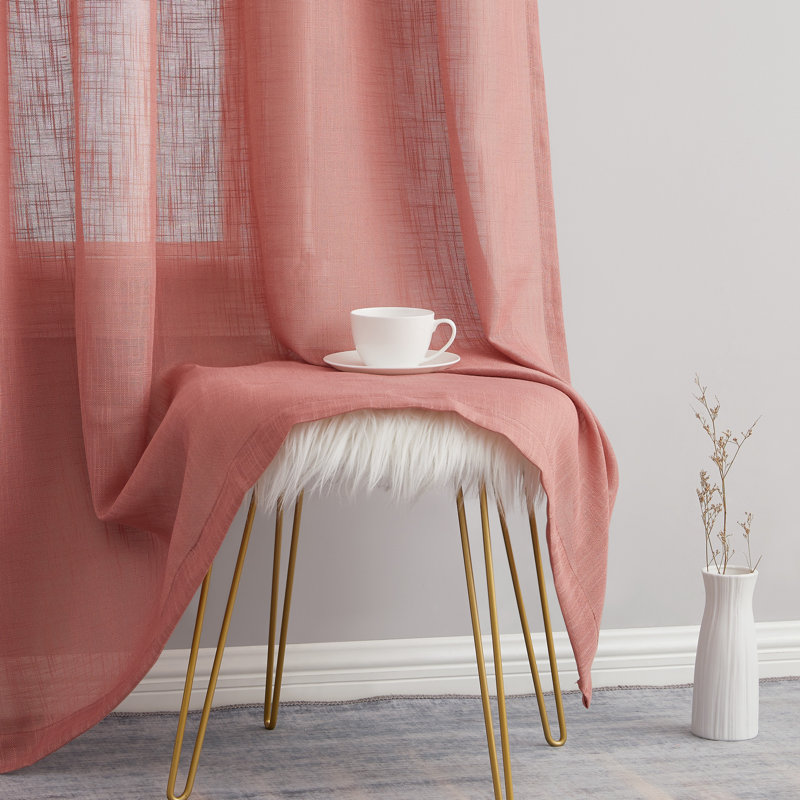 Aleksander Faux Linen Semi Sheer Grommet Curtain Pair, Blush Pink, 54" W x 63" L