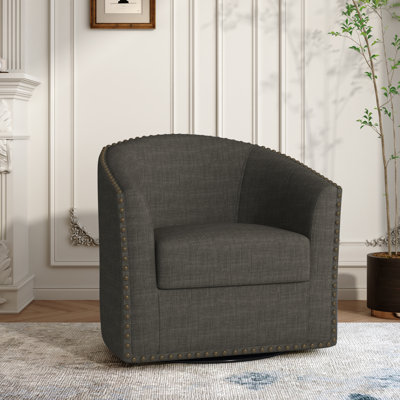 Upholstered Cotton Swivel Barrel Chair