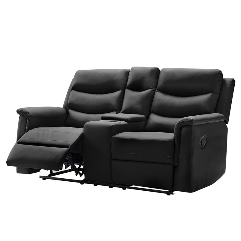 70.8'' Faux Leather Reclining Sofa, Faux Leather Black