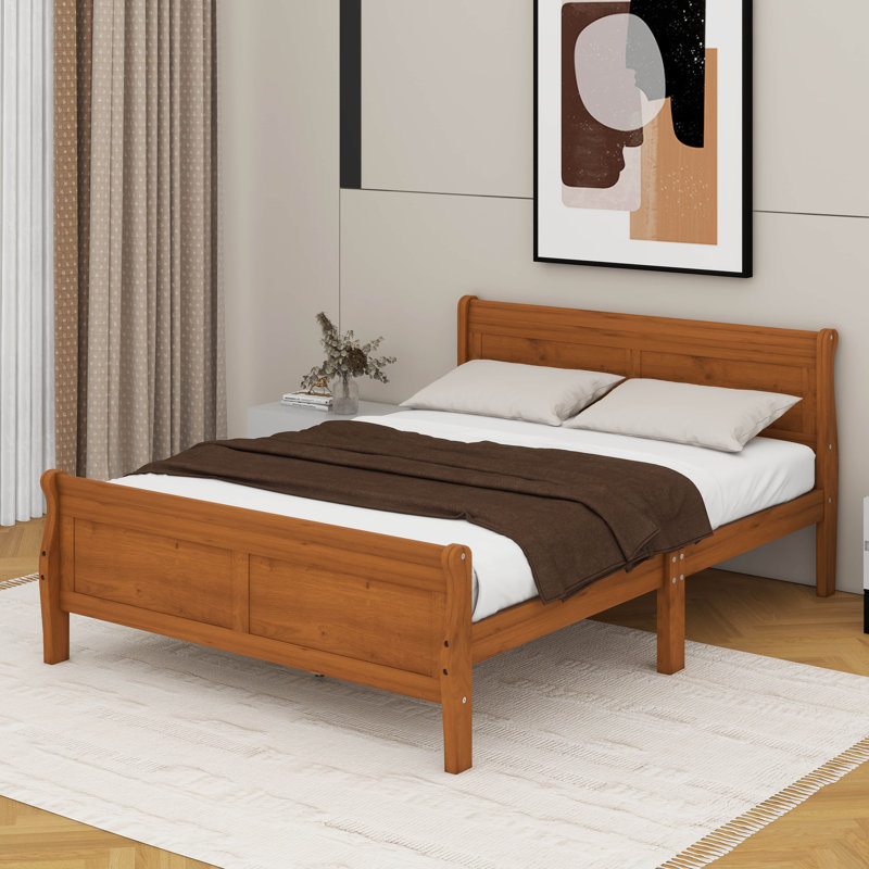 Queen Size Wood Platform Bed With Headboard, Queen, Oak
