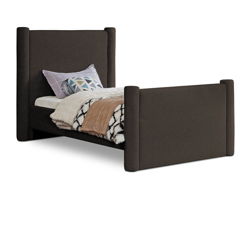 Lit plateforme tapissier Elias, Simple, Tissu bouclé brun