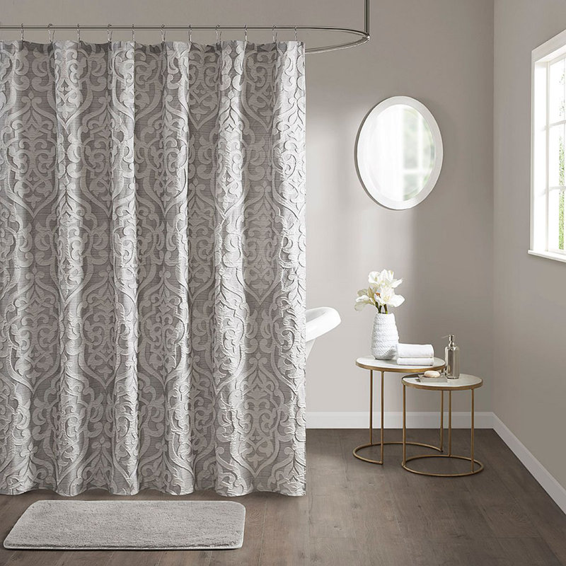 Jacquard Shower Curtain, Gray Damask