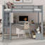 Lit mezzanine double avec bureau, lumière DEL, ports de chargement USB, banc de rangement à 2 tiroirs-364938785