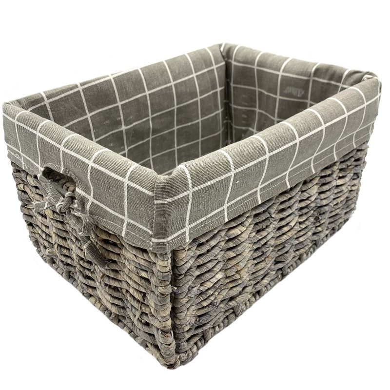 Panier de rangement rectangulaire en maïs tissé à la main - ensemble de 3 - doublure à carreaux crème, Brun clair