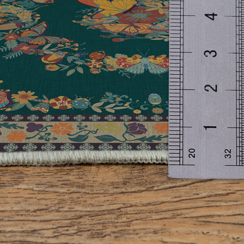 Tapis lavable à motif de papillons verts doux et moelleux d'inspiration vintage, Rectangle 5 pi x 7 pi