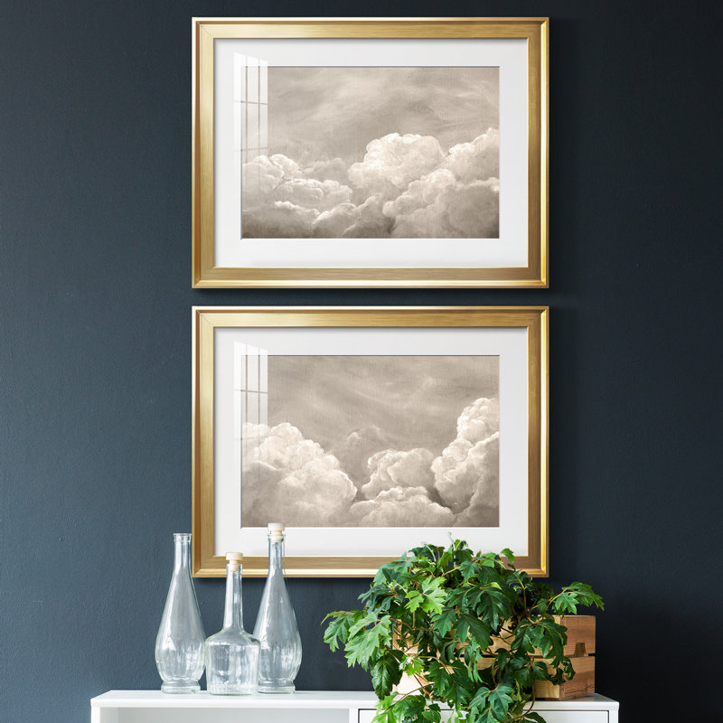 Painted Clouds I - Ensemble de 2 reproductions de cadres photo, Cadre doré, H 42,5 po x l 61 po x P 1 po