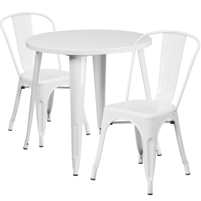 Brinson Round Steel Bistro Set, White, 17.5"