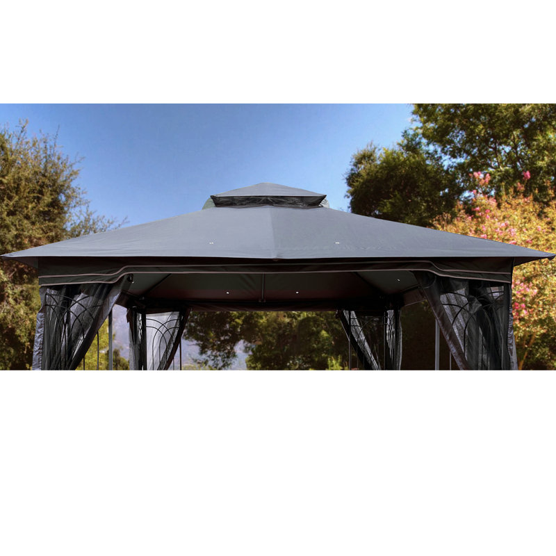 Tissu de remplacement pour auvent de pavillon de jardin gris 10 pi x 10 pi, méthode d'installation facile pour le patio, protégé, imperméable et facile