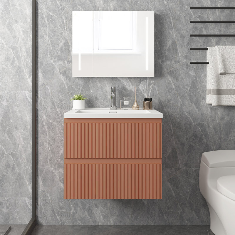  Meuble-lavabo flottant 24 po avec lavabo et double tiroir 24 po, Orange