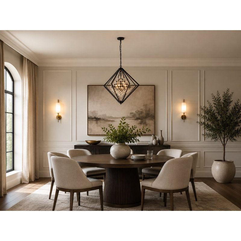 Modern 4 Light Crystal Chandelier, Black