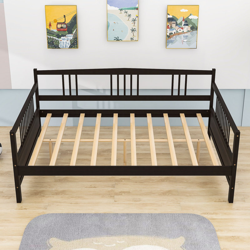 Elfers Full Size Wooden Daybed with Support Legs and Legs, Espresso