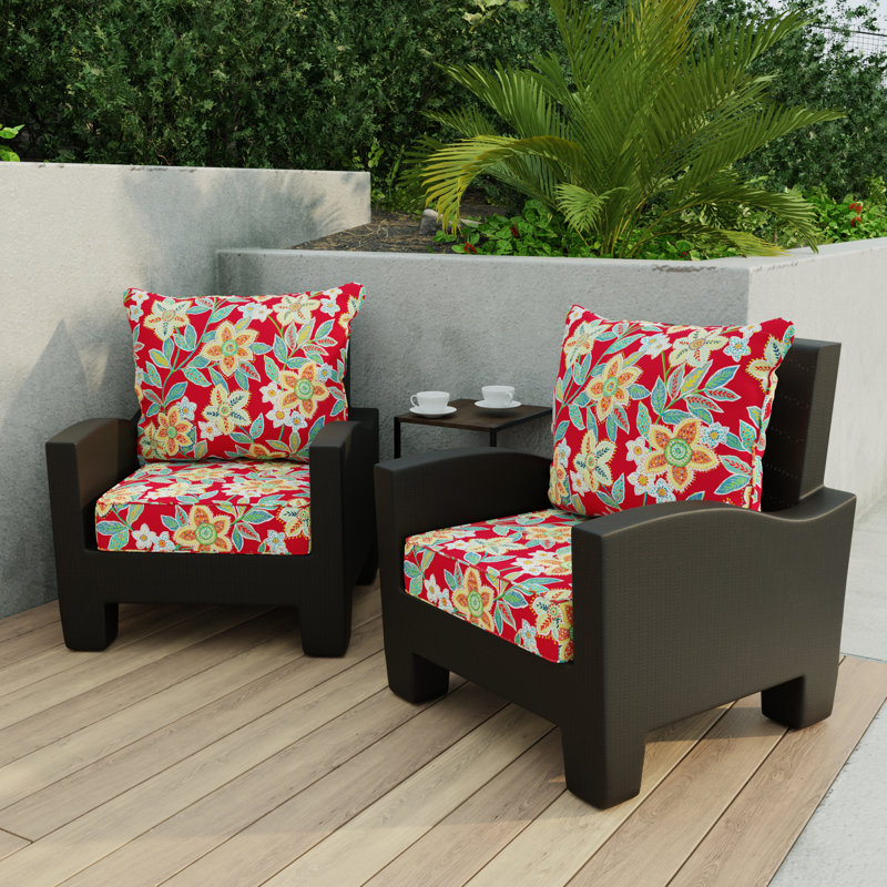 24" x 46.5" Bryann Outdoor Deep Seat Chair Cushion Set with Welt, Red/Green