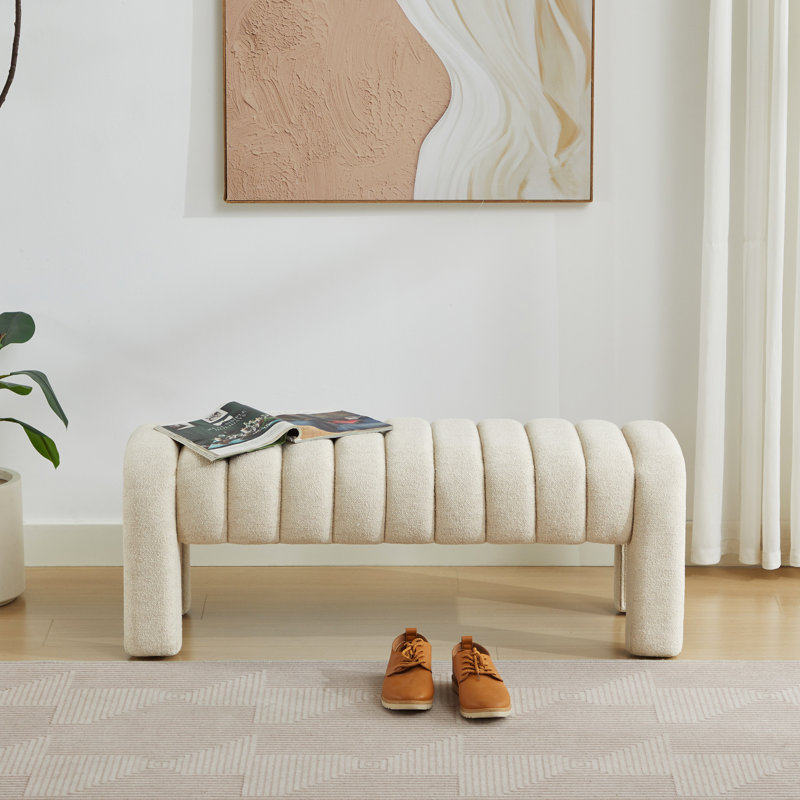 Oyan Modern Channel Tufted Backless Upholstered Bench, 17" H x 43.3" W x 17.3" D, Beige Linen