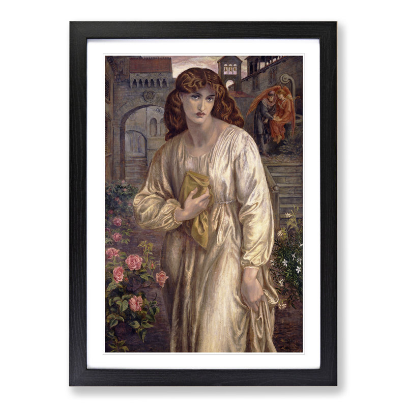 Salutation of Beatrice by Dante Gabriel Rossetti - Picture Frame Painting on MDF, 36cm H x 27cm W x 2cm D, Black Framed
