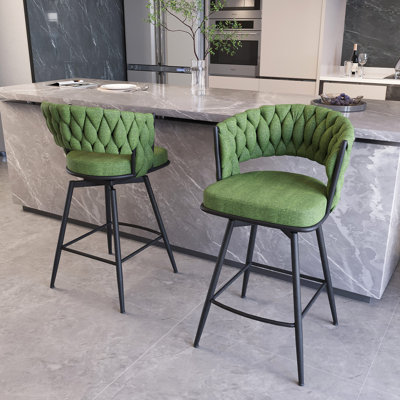26" Bar Chair Suede Woven Bar Stool Set Of 4,Legs Barstools No Adjustable Kitchen Island Chairs,360 Swivel Bar Stools Upholstered Bar Chair Counter Stool Arm Chairs With Back Footrest