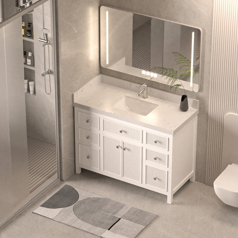Ensemble de meuble-lavabo simple 48 po avec armoire en bois blanc Lunavia