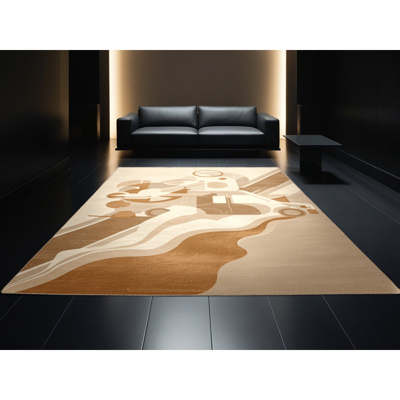 Soft Plush Eddy Ice Cream Truck Modern Abstract Area Rug in Beige – Beige Binding, 3x5
