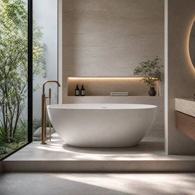70.8" Freestanding Bathtub Resin Stone Soaking Bathtub Solid Surface Modern Tubs with Overflow and Pop-up Drain