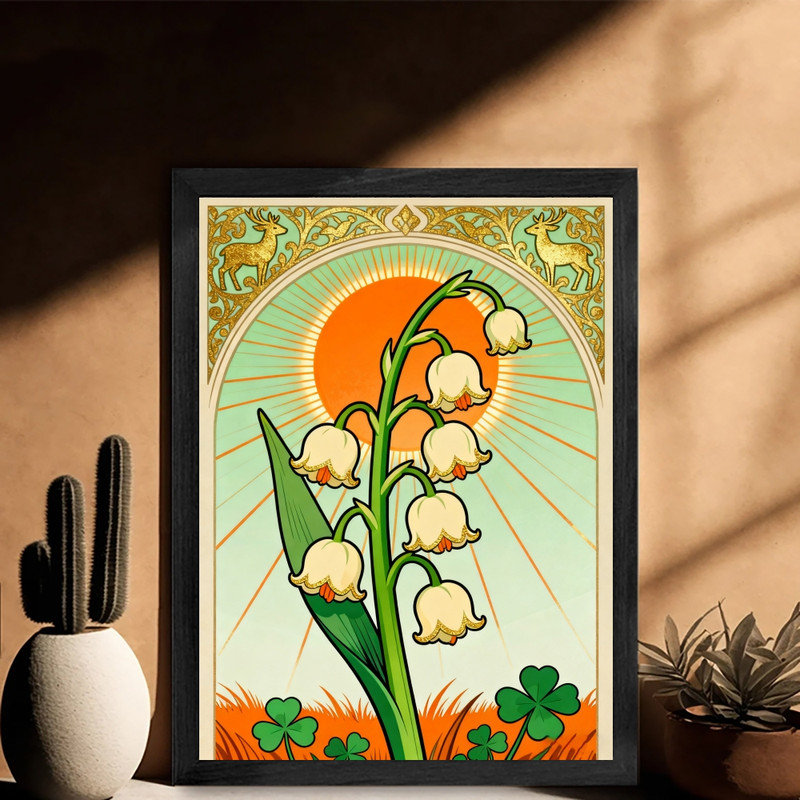 Art mural encadré noir floral et céleste - Boho fantaisiste, décorations rétro, H 17 po x l 13 po