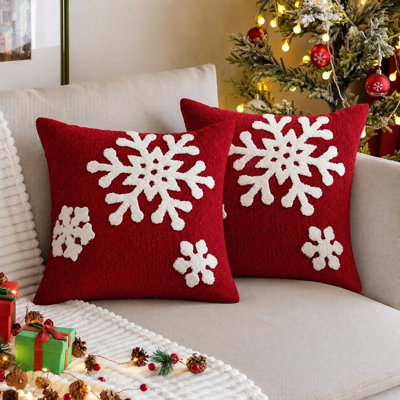 18 x 18 Inch Christmas Snowflake Embroidered Throw Pillow Covers