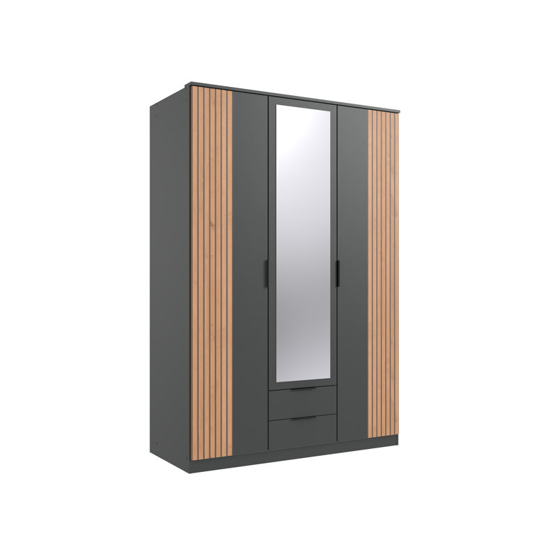 Nameer 3 Door Manufactured Wood Wardrobe, Graphite/Oak