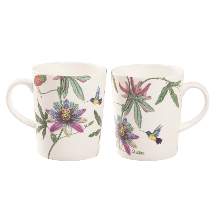 Bone china coffee or tea mugs, wildflowers design, set of 2