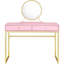 Bureau de coiffeuse 2 tiroirs avec miroir et plateau à bijoux, rose et or