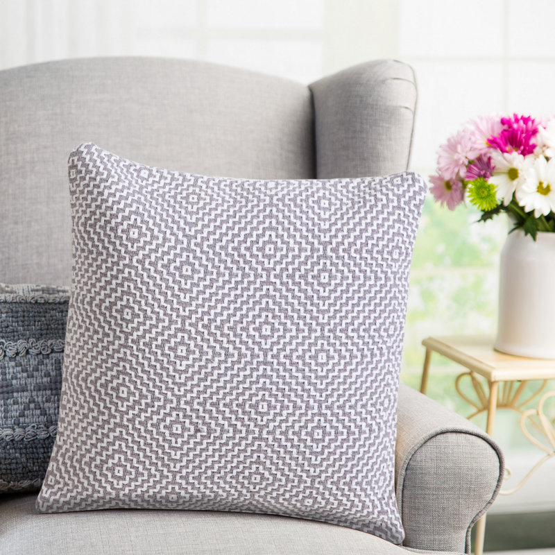 Coussin décoratif contemporain 100% coton à motif géométrique texturé Contemporary, Gris/blanc