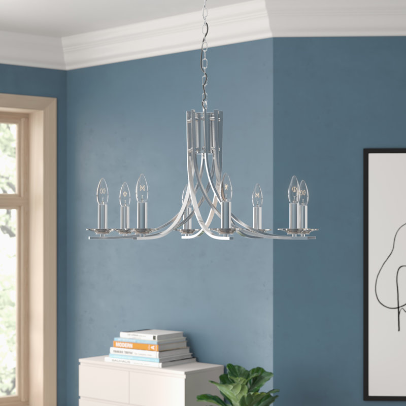 Lustre traditionnel à 8 lumières de style bougie Pamelia, Argent satiné