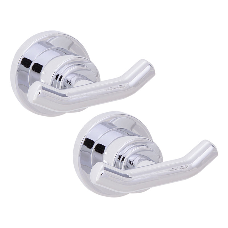 Geneva Double Robe Hook In Satin Nickel,  2-Pack, Polished Chrome