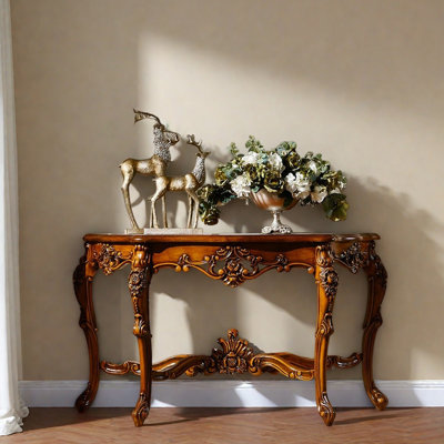 American Solid Oak Carved Entryway Console Table