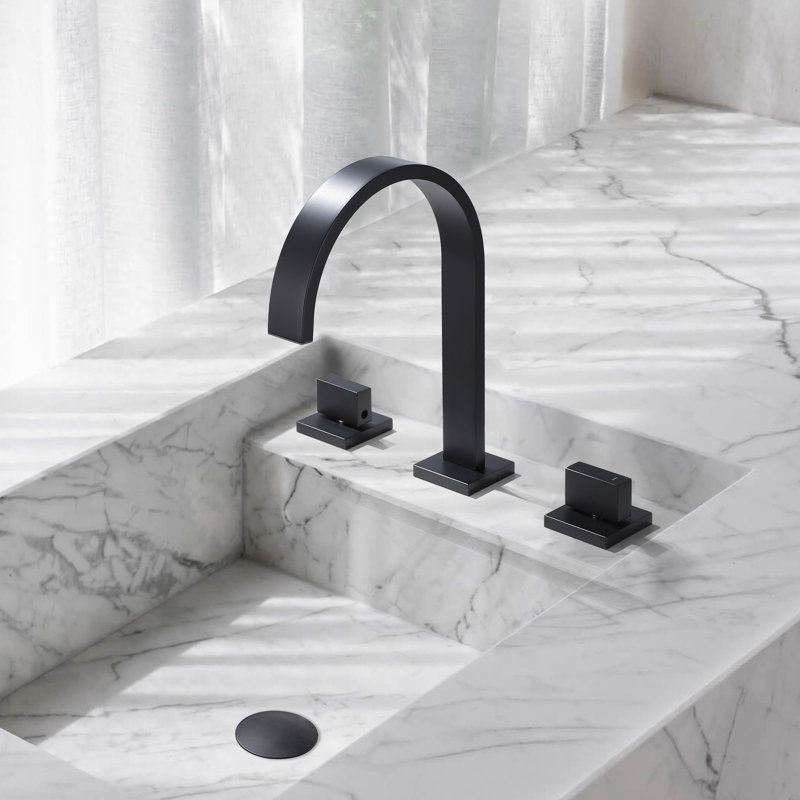 Modern Solid Brass Widespread Bathroom Sink Faucet in Matte Black with Drain Assembly, Matte Black, Drain Assembly Included