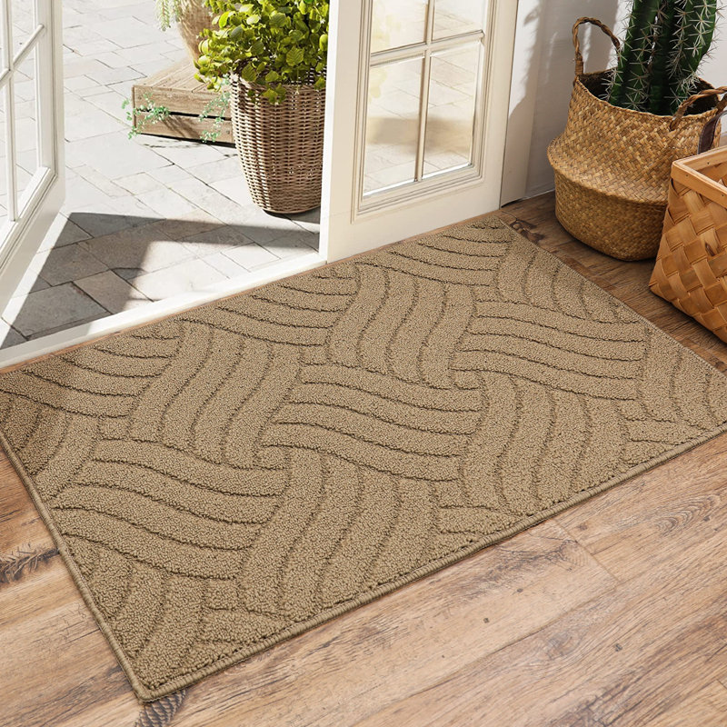 Kareshan Geometric Machine Woven Doormat, 20" W x 32" L, Beige