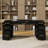 70" Extra-Large Classic And Traditional Executive Desk With Metal Edge Trim ,Writing Desk With 2 File Drawers,USB Ports And Outlets,Desk With Hidden Compartment For Living Room,Home Office,Study Room,